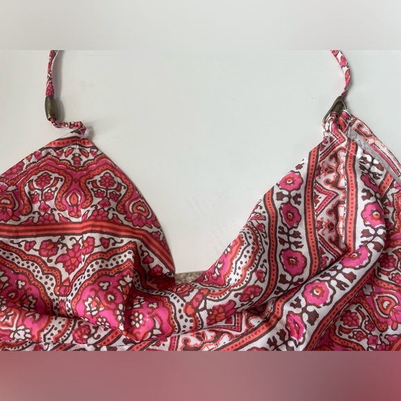 FREE PEOPLE PINK PRINTED SILKY SCARF TOP SIZE MEDIUM - Picture 5 of 8